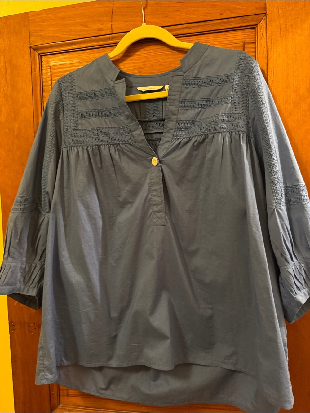 Blue Embroidered Split-Neck Tunic
